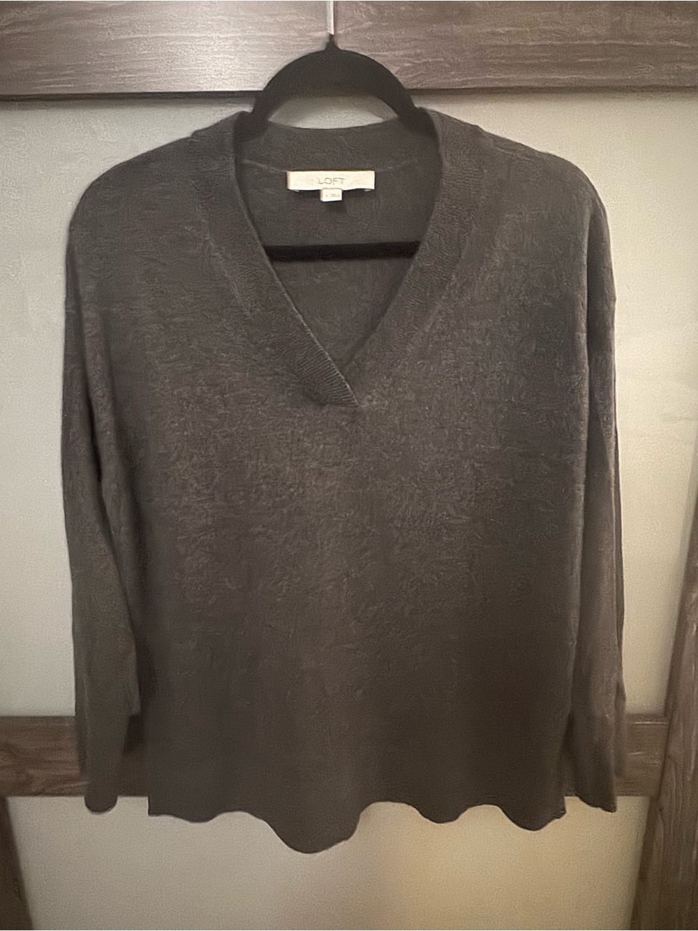 LOFT Dark Charcoal Knit V-Neck Sweater